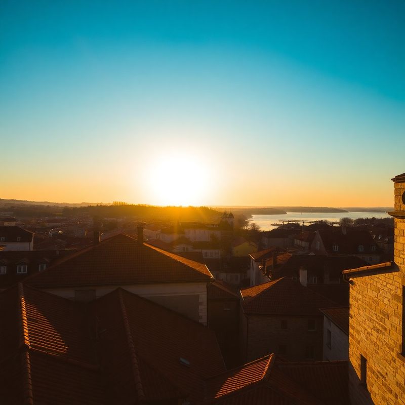 Panorama Osijeka u zlatnom svjetlu s terakota krovovima i Dravom u pozadini